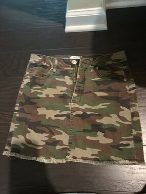 Camo Print Denim Mini Skirt - Green